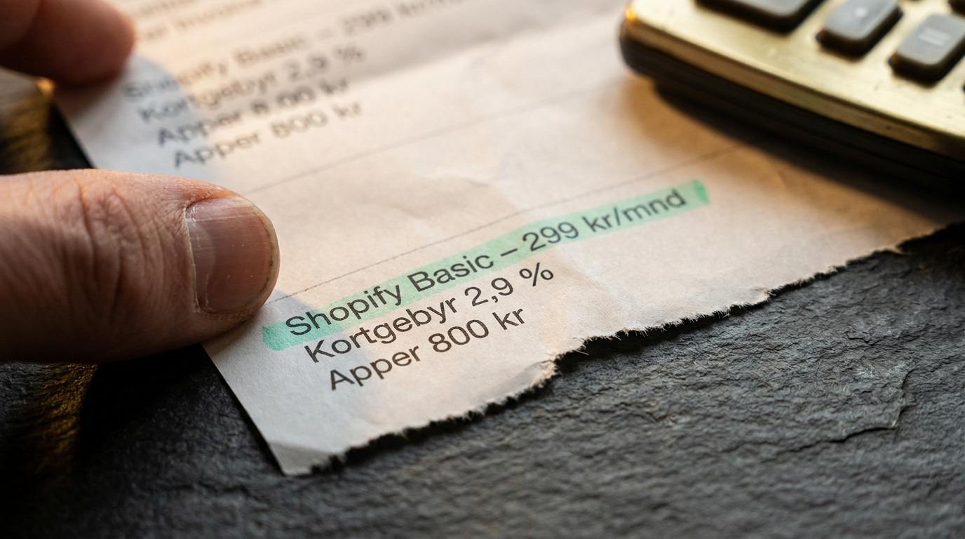 Kvittering med Shopify-kostnader: abonnement, kortgebyr og apper