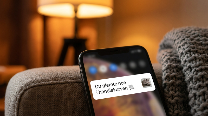 Pushvarsel om forlatt handlekurv på mobilskjerm